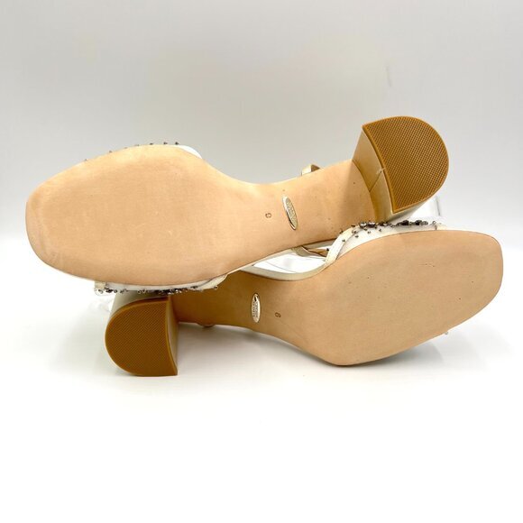Badgley Mischka Size 9 Blaine Ivory White Jeweled Dress Sandals‎ Heels Shoes - Picture 9 of 12